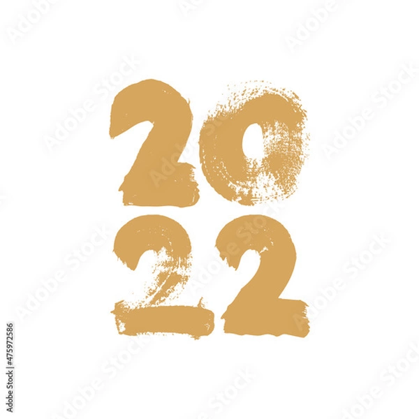 Fototapeta 2022 New Year Calligraphy gold handwritten date ink raster isolated hand draw on white background