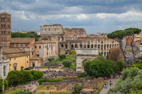 Fototapeta Scenic view over the ruins of the Roman Forum in Rome, Italy