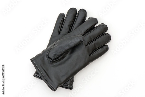 Obraz Black leather gloves on the white background.