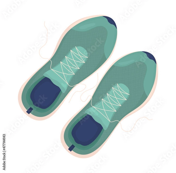 Fototapeta Running shoes semi flat color vector object. Footwear for jogging and activities. Realistic item on white. Lifestyle isolated modern cartoon style illustration for graphic design and animation