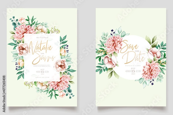 Fototapeta hand drawn watercolor floral wedding card set