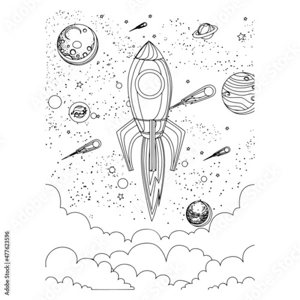 Fototapeta space vector art rocket planet spaceship kids coloring and activity book