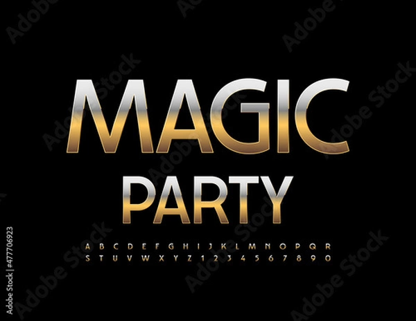 Obraz Vector Luxury Emblem Magic Party.   Elegant Golden Font. Artistic Alphabet Letter and Numbers