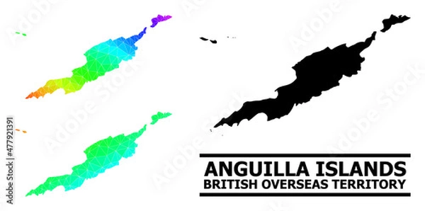 Fototapeta Vector low-poly spectrum colored map of Anguilla Islands with diagonal gradient. Triangulated map of Anguilla Islands polygonal illustration.