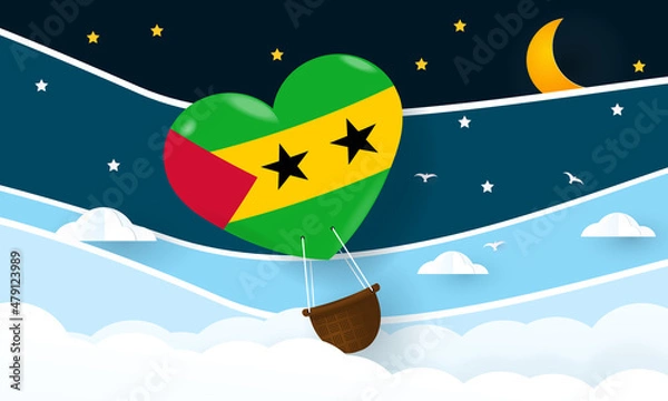 Fototapeta Heart air balloon with Flag of Sao Tome and Principe For independence day or something similar 