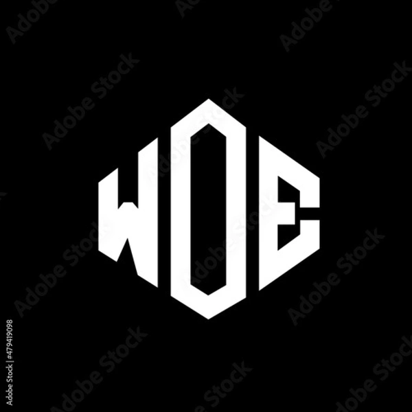 Fototapeta WOE letter logo design with polygon shape. WOE polygon and cube shape logo design. WOE hexagon vector logo template white and black colors. WOE monogram, business and real estate logo.