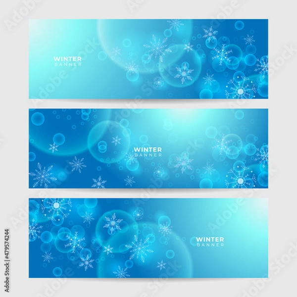 Fototapeta Winter Cool Blue Snowflake design template banner