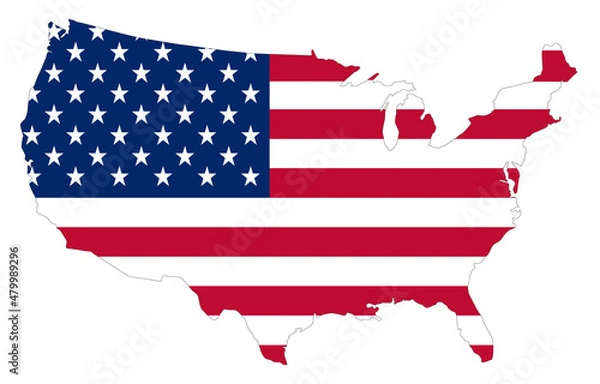 Fototapeta Graphic illustration of mainland America with the US flag