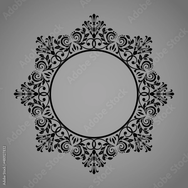 Fototapeta Decorative frame Elegant vector element for design in Eastern style, place for text. Floral black and gray border. Lace illustration for invitations and greeting cards