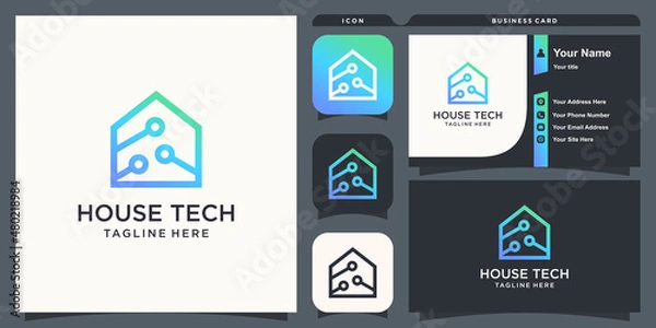 Fototapeta House tech logo design for business and technology Premium Vector