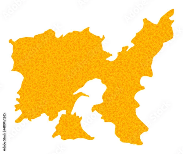 Fototapeta Vector Golden map of Lemnos Island. Map of Lemnos Island is isolated on a white background. Golden particles pattern based on solid yellow map of Lemnos Island.