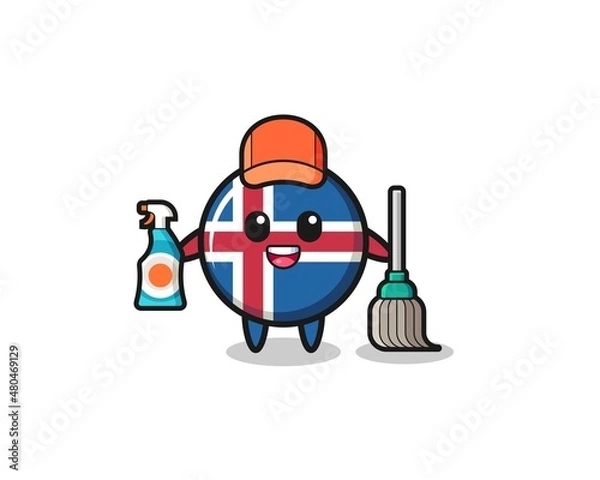 Fototapeta cute iceland flag character as cleaning services mascot