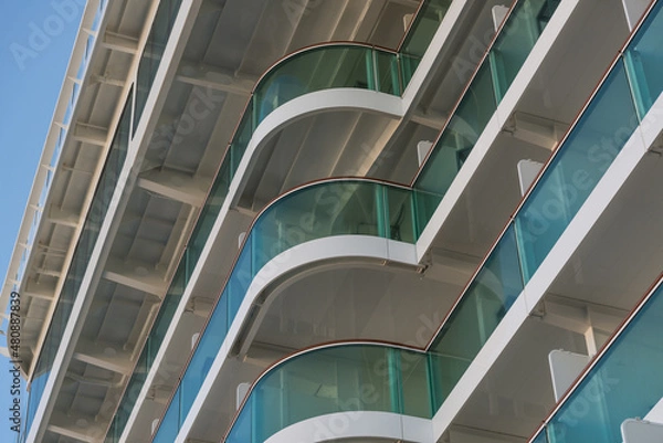 Fototapeta Exterior balcony cabins on a modern cruise ship.