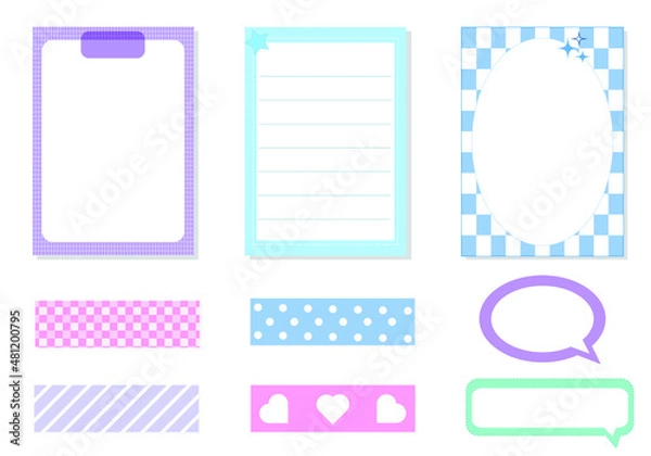 Fototapeta collection set of the soft color pastel digital memo, planner, notepad, paper, sticky note, reminder, journal. cute, simple, and printable