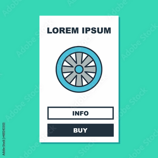 Fototapeta Filled outline Alloy wheel for car icon isolated on turquoise background. Vector