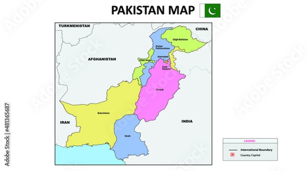 Fototapeta Pakistan Map. Colorful Pakistan Map with neighboring countries names and borders.