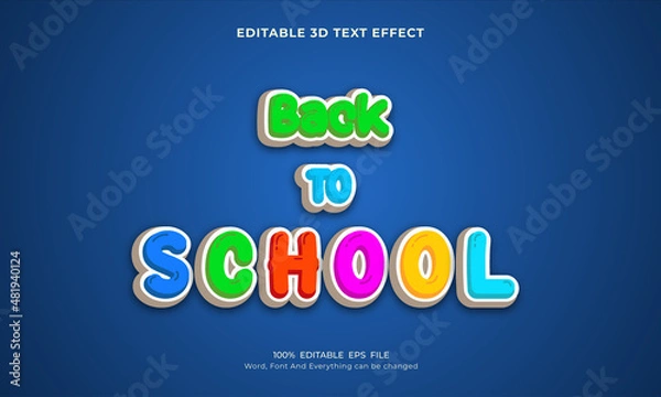 Fototapeta Back To School Text Effect Style, Shiny Bold 3D Text Style Font Premium Vector