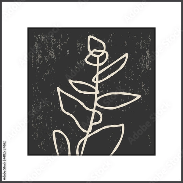 Fototapeta Minimalist poster with botanical branch and leaves abstract collage