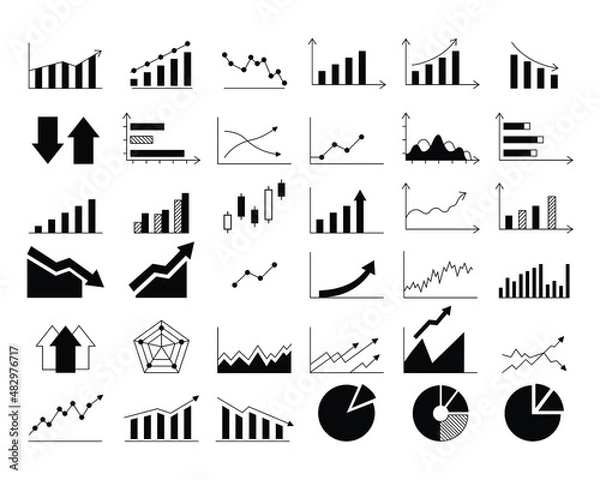 Fototapeta set of various diagram charts for stock market and other uses. a collection for infographics, data visualization, presentation. an illustration set for news updates.