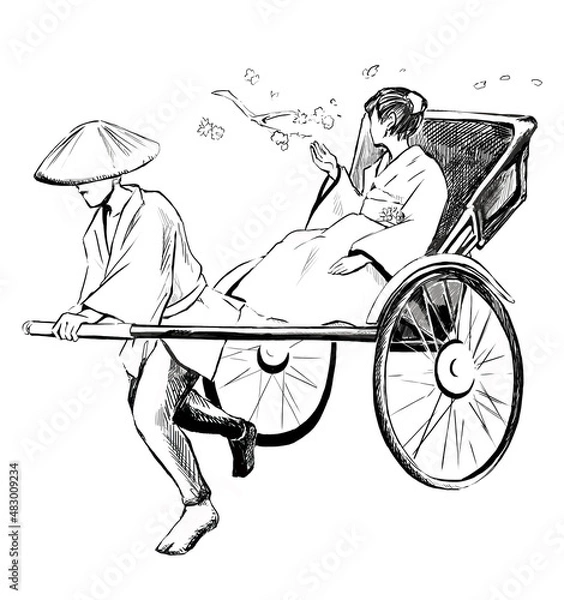 Fototapeta 人力車イラスト素材　rickshaw illustration