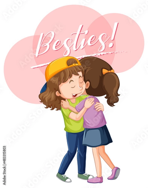 Fototapeta Best friend girls cartoon character with besties lettering