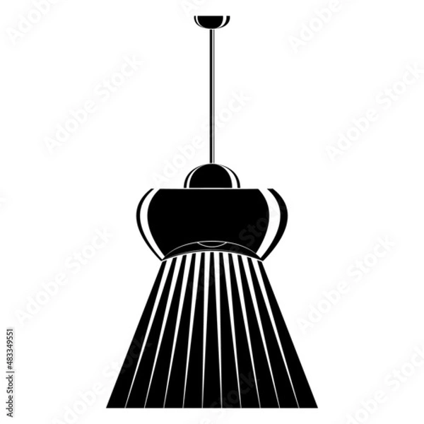 Obraz Ceiling lamp. Large roomy shade for many light bulbs. Single lampshade for indoor lighting. Bright lighting, a beam of light. Lamp design. Vector icon, glyph, silhouette, isolated