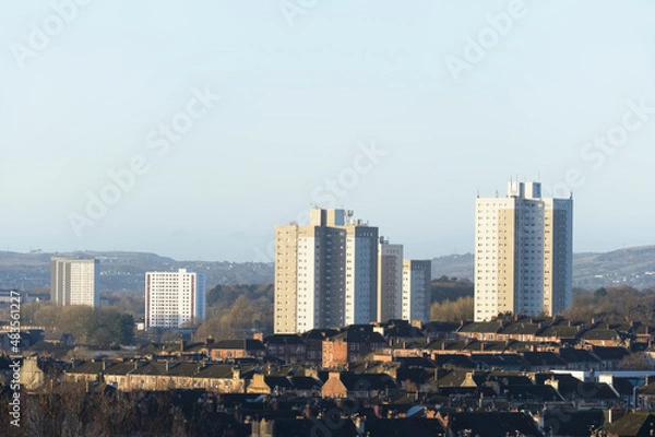 Fototapeta High rise council flat in deprived poor housing estate in Glasgow