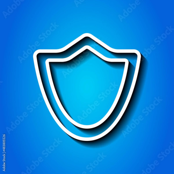 Fototapeta Sheild protection simple icon. Flat desing. White icon with shadow on blue background.ai