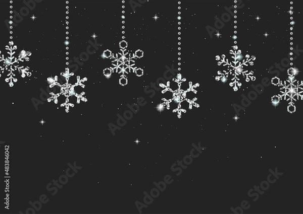 Fototapeta Glittering silver snowflakes, winter, background material