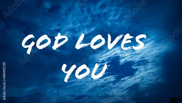 Fototapeta Christian faith. God loves you bible word with colorful sky background