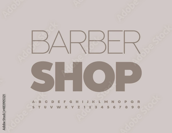 Fototapeta Vector stylish logo Barber Shop with minimalistic Font. Trendy style Alphabet Letters and Numbers set