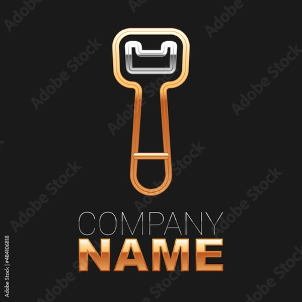 Fototapeta Line Bottle opener icon isolated on black background. Colorful outline concept. Vector