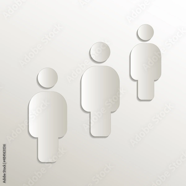 Fototapeta Queue of people symbol icon, card paper 3D natural vector