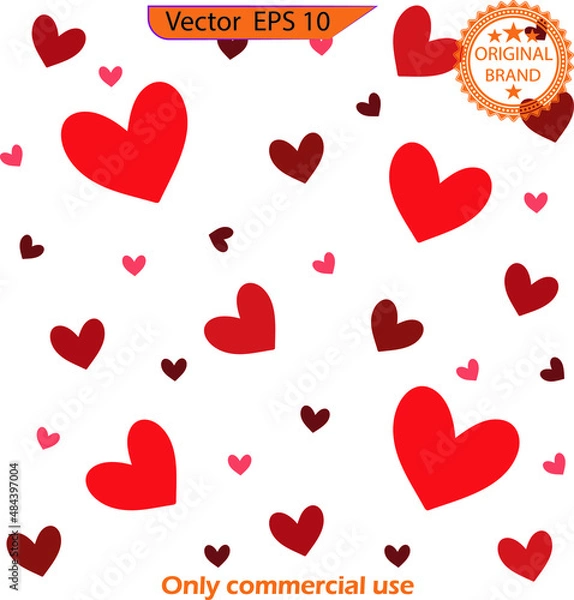 Fototapeta Background with red  hearts falling on transparent background. Heart for Women's Day. 