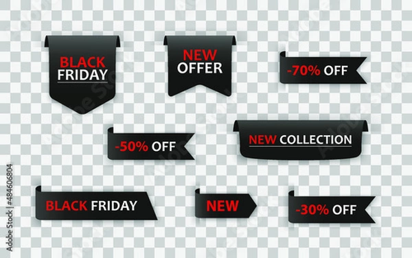 Fototapeta Black friday ribbons tags badges and labels isolated on white background