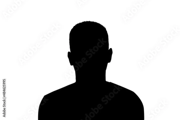 Fototapeta Isolated Silhouette of an adult young anonymous man on a white background.