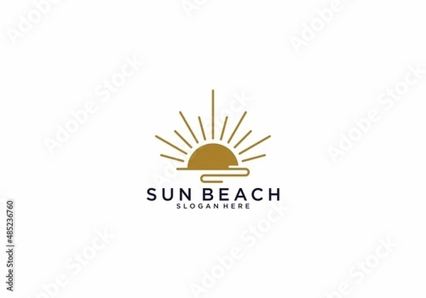 Fototapeta simple sun beach logo template in white background