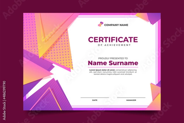 Fototapeta Certificate with Abstract Gradients Shape Frame