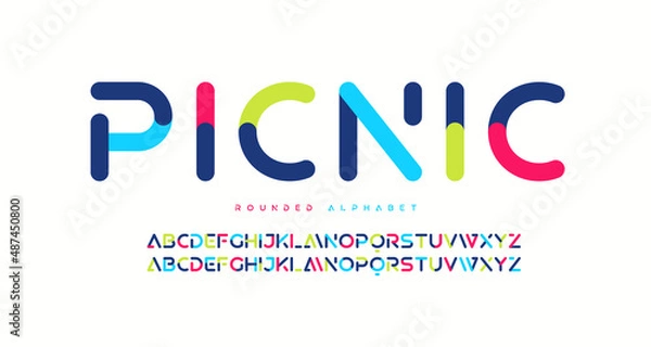 Fototapeta Modern trendy rounded colorful sans serif vector alphabet, uppercase letter set