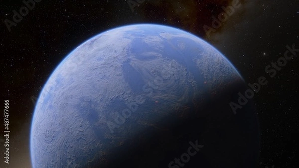 Fototapeta View of planet earth from space, detailed planet surface, science fiction wallpaper, cosmic landscape 3D render	