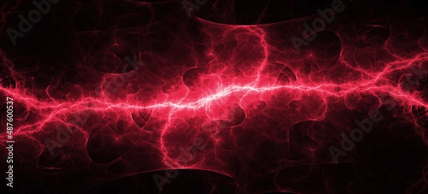 Fototapeta Hot dark red plasma lightning, abstract energy and electrical background