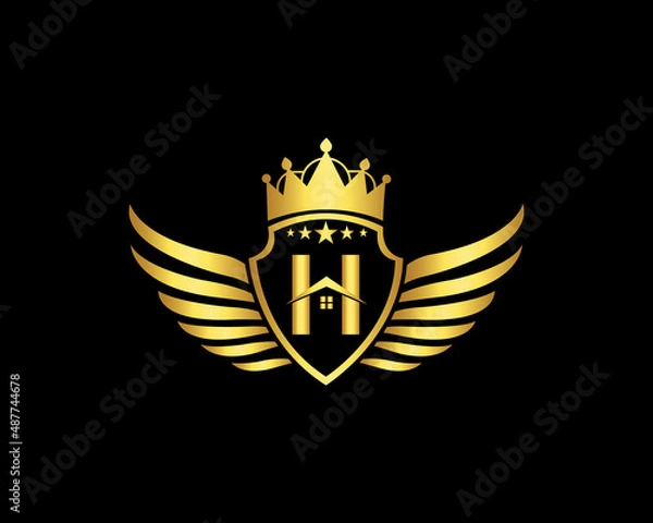 Fototapeta Golden H Luxury Logo Template Vector Icons. Golden Elegant Beautiful logo with with crown Vector Illustration Of Luxury Logo.