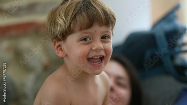 Fototapeta Little boy smiling portrait child face smile