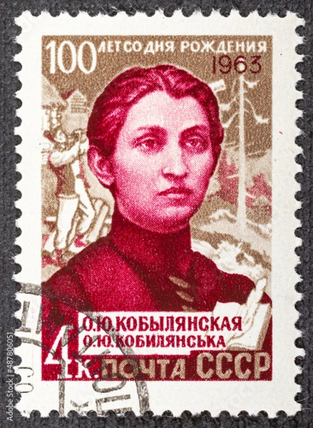 Fototapeta USSR - CIRCA 1963.A stamp printed in USSR Russia devoted to Birth Centenary of O.Yu. Kobylyanskaya, serie, circa 1963