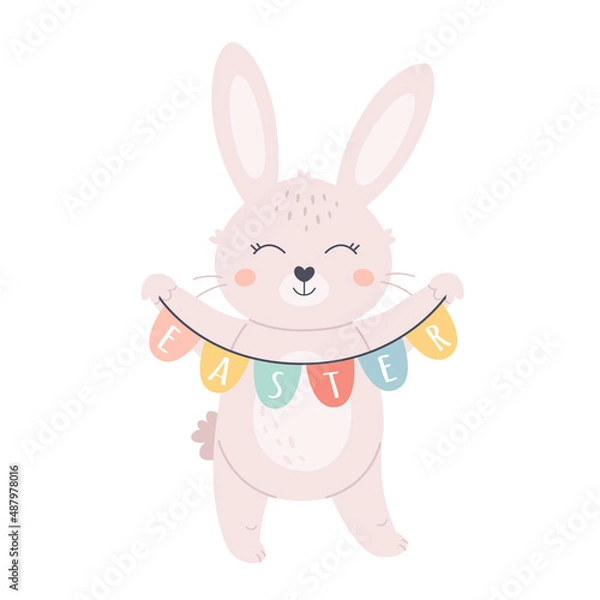 Obraz Cute Easter bunny. Happy Easter. Hand drawn vector illustration