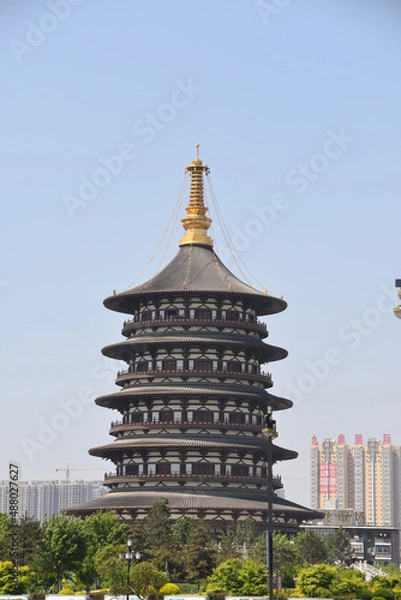 Fototapeta Traditional Chinese Pagoda in Luoyang, Henan Province, China. 