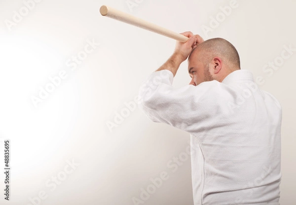 Fototapeta Aikido man with a stick