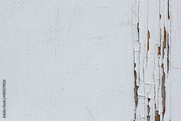 Fototapeta  Background of old aged rough white painted wooden boards close up