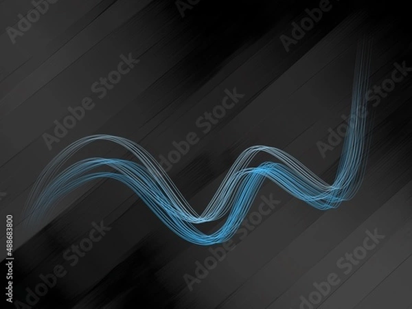 Fototapeta Abstract blue waves lines with black background Illustration