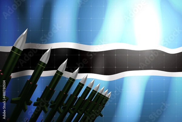 Fototapeta Cruise missiles, flag of Botswana in background - defense concept - 3D illustration